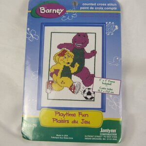 Janlynn Cross Stitch Kit Barney & BJ Soccer #16-79 Playtime Fun 1997 USA - NEW